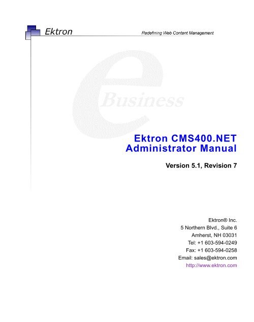 Ektron CMS400.NET Administrator Manual