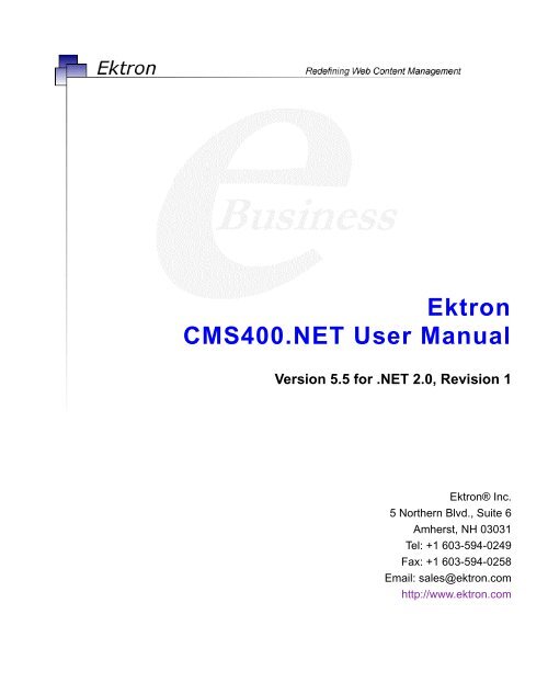 Ektron CMS400.NET User Manual