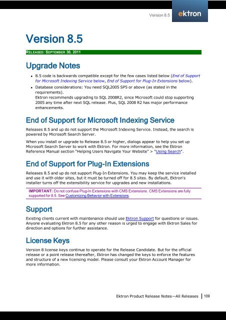 Ektron Product Release Notes - WebHelp - Ektron