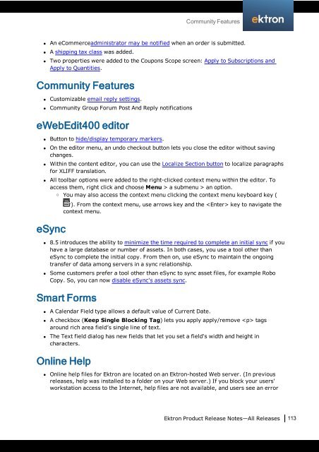 Ektron Product Release Notes - WebHelp - Ektron