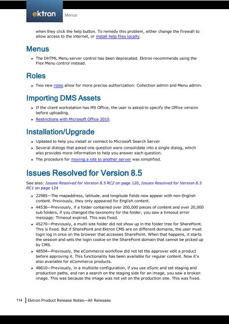 Ektron Product Release Notes - WebHelp - Ektron
