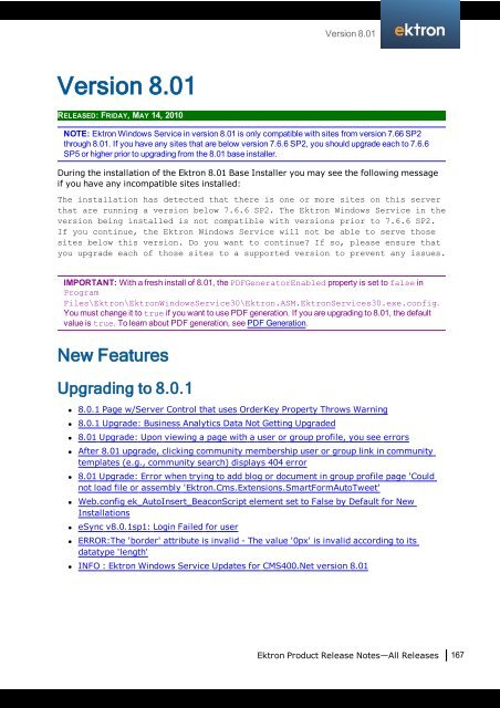 Ektron Product Release Notes - WebHelp - Ektron