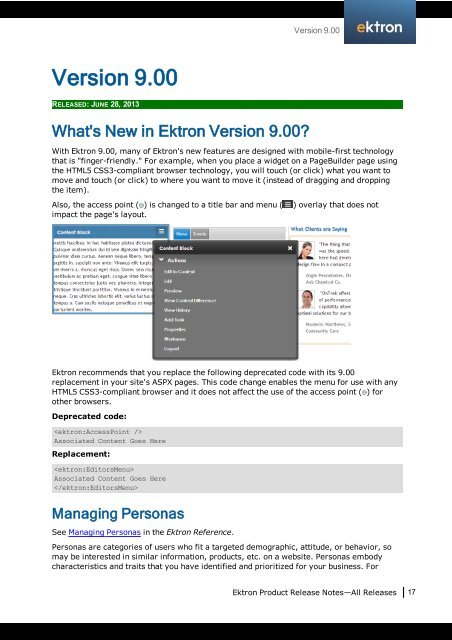 Ektron Product Release Notes - WebHelp - Ektron