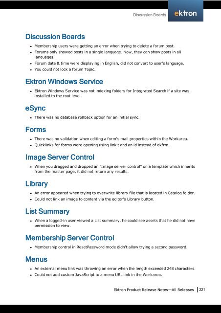 Ektron Product Release Notes - WebHelp - Ektron
