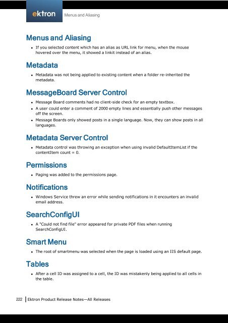 Ektron Product Release Notes - WebHelp - Ektron