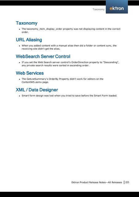 Ektron Product Release Notes - WebHelp - Ektron