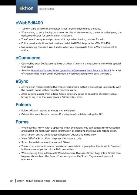 Ektron Product Release Notes - WebHelp - Ektron