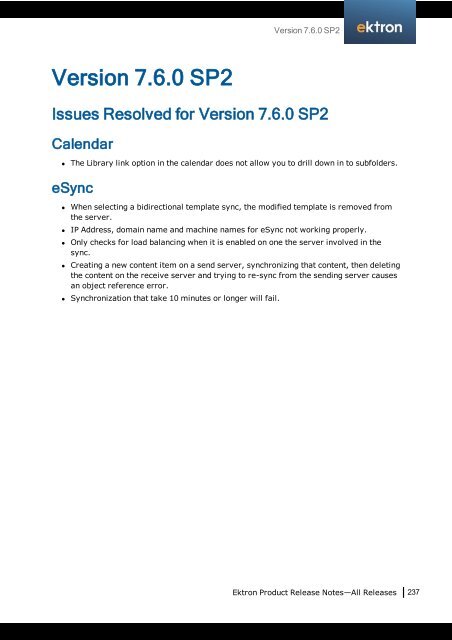 Ektron Product Release Notes - WebHelp - Ektron