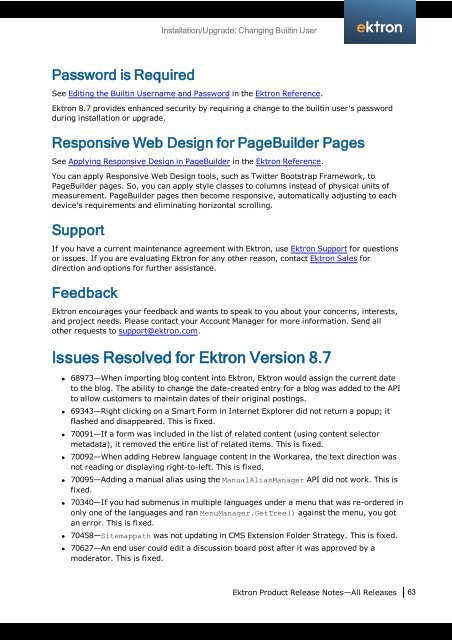 Ektron Product Release Notes - WebHelp - Ektron