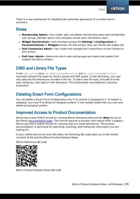 Ektron Product Release Notes - WebHelp - Ektron