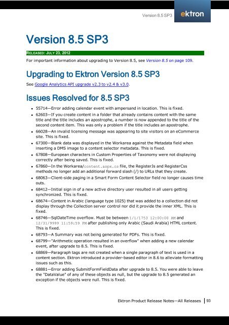 Ektron Product Release Notes - WebHelp - Ektron