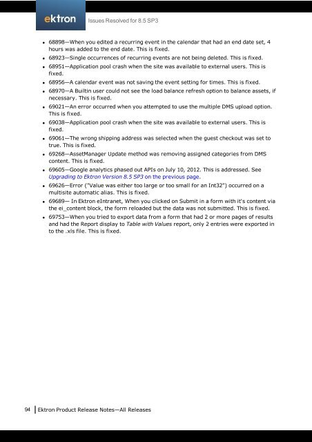 Ektron Product Release Notes - WebHelp - Ektron
