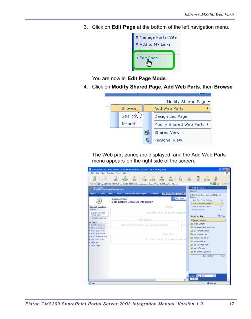 Ektron CMS300 SharePoint Portal Server 2003 Integration Manual