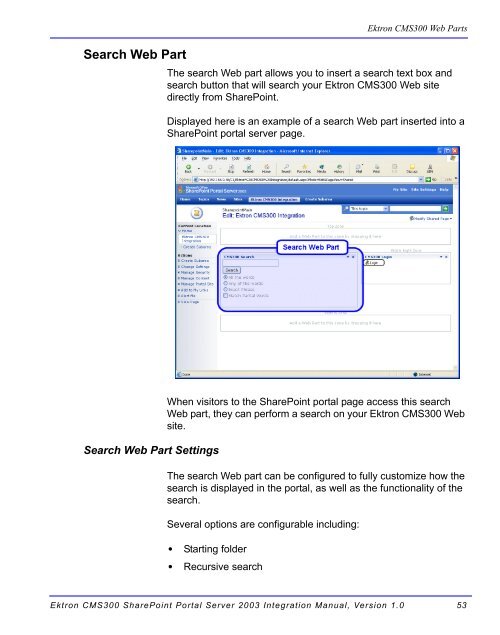 Ektron CMS300 SharePoint Portal Server 2003 Integration Manual