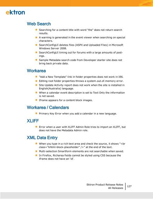 Ektron Product Release Notes