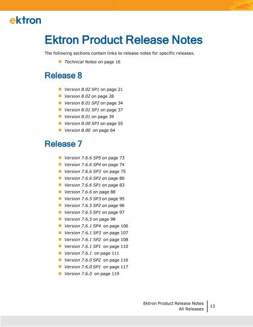 Ektron Product Release Notes