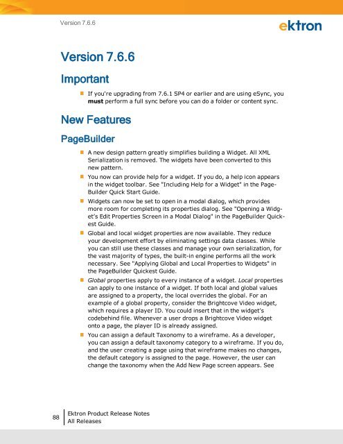 Ektron Product Release Notes
