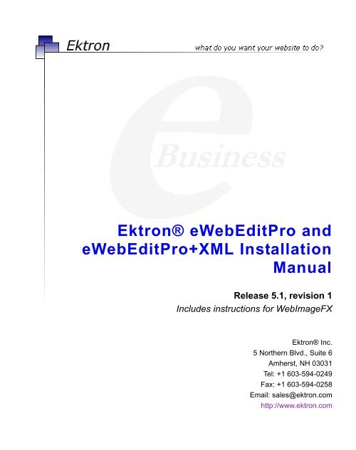 Ektron® eWebEditPro and eWebEditPro+XML Installation Manual