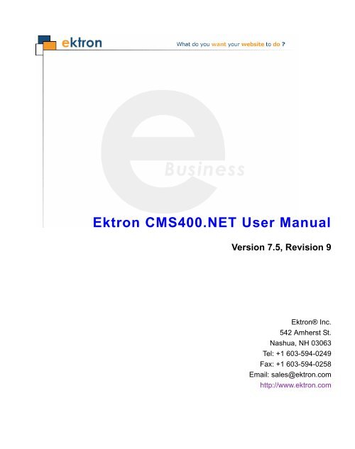 Ektron CMS400.NET User Manual