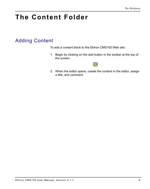 Ektron CMS100 User Manual