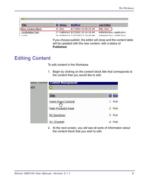 Ektron CMS100 User Manual