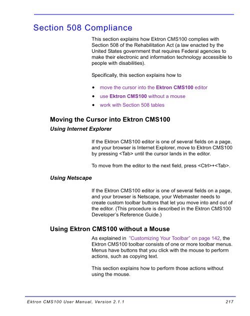 Ektron CMS100 User Manual