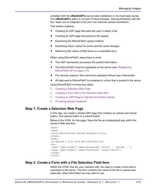 Ektron® eWebEditPro Developer's Reference Guide