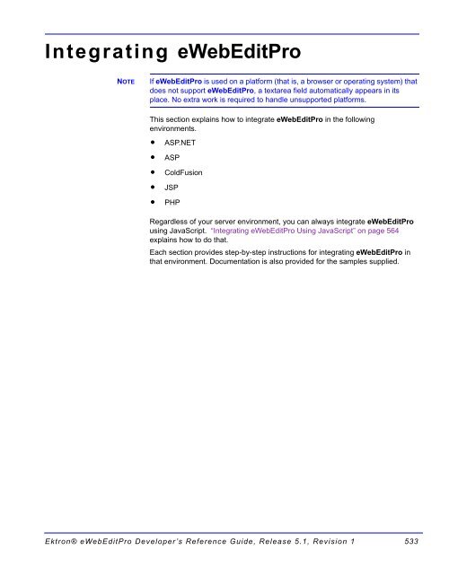 Ektron® eWebEditPro Developer's Reference Guide