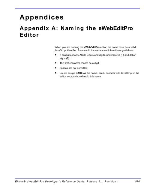 Ektron® eWebEditPro Developer's Reference Guide