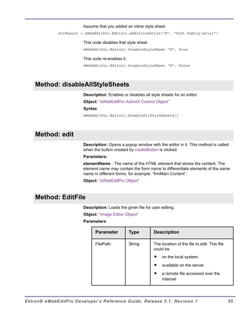 Ektron® eWebEditPro Developer's Reference Guide