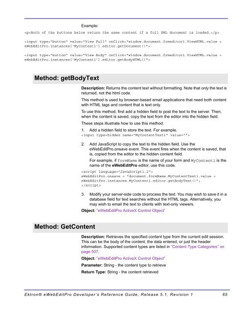 Ektron® eWebEditPro Developer's Reference Guide