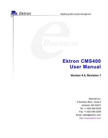 Ektron CMS400 User Manual