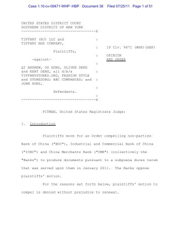 Tiffany (NJ) LLC, et al. v. QI Andrew, et al. - Cadwalader ...