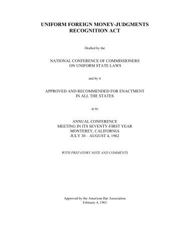 uniform foreign money-judgments recognition act - Uniform Law ...