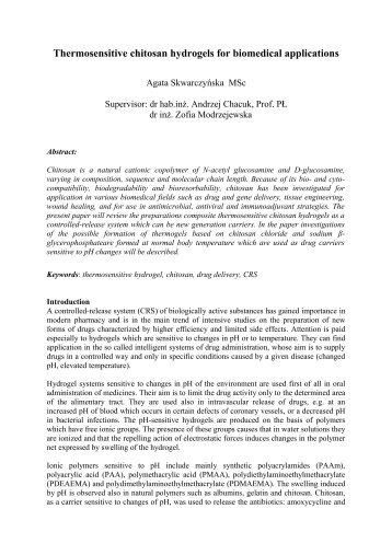 Thermosensitive chitosan hydrogels for biomedical applications