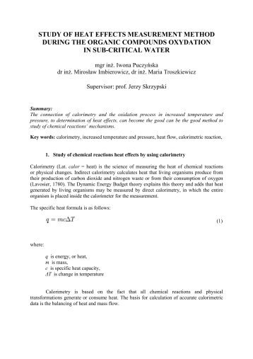 study of heat effects measurement method during the organic ...