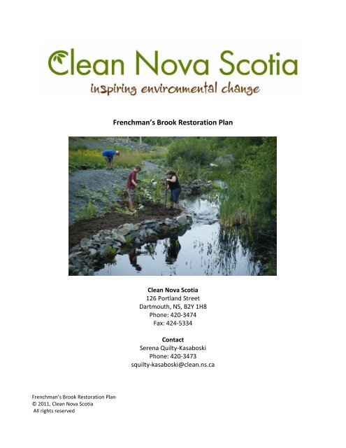 Frenchman's Brook Restoration Plan - Clean Nova Scotia