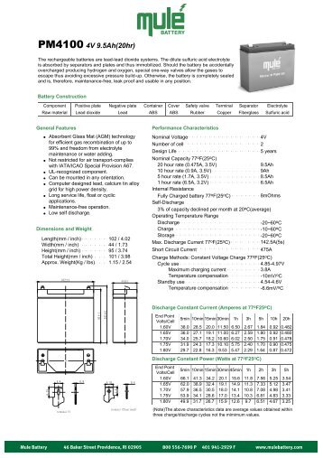 PM4100 4V 9.5Ah(20hr) - Mule Lighting