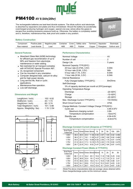 PM4100 4V 9.5Ah(20hr) - Mule Lighting