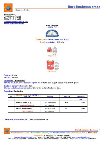 Concentré de tomate/Tomato Paste - EuroBusiness-partners