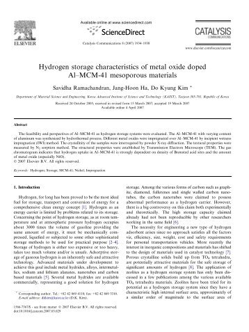 Hydrogen storage characteristics of metal oxide doped Al–MCM-41 ...