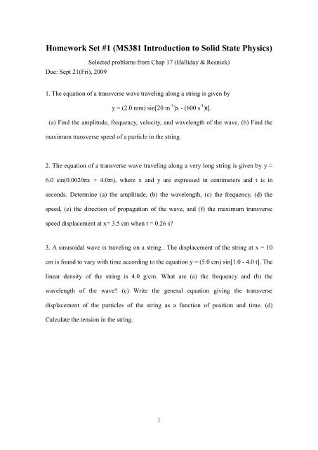 Homework Set #1 (MS381 Introduction to Solid State Physics)