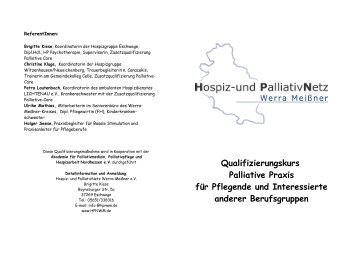 Qualifizierungskurs Palliative Praxis für Pflegende und Interessierte ...