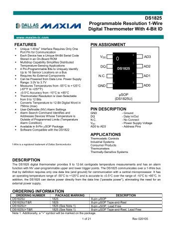 DS1825 Programmable Resolution 1-Wire Digital ... - Maxim