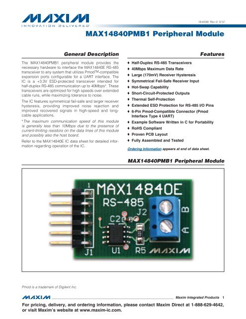 Maxpmb1 Datasheet Maxim Maxpmb1 Datasheet Maxim