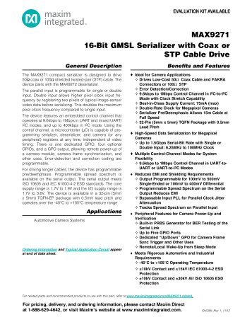 MAX9271 16-Bit GMSL Serializer with Coax or STP Cable ... - Maxim