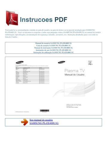 Manual do usuário SAMSUNG PL43E400U1G - INSTRUCOES PDF