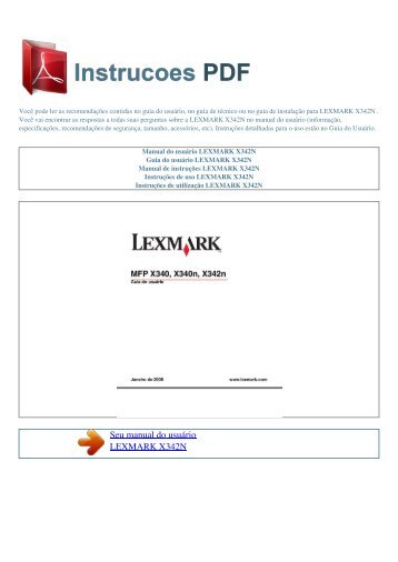 Manual do usuário LEXMARK X342N - INSTRUCOES PDF