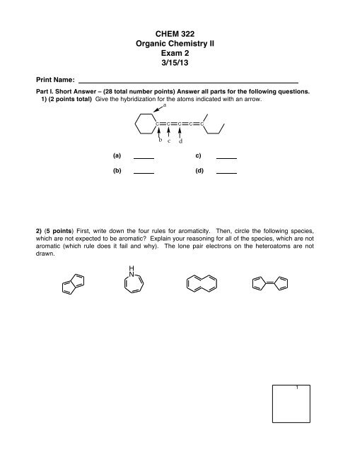 CHEM 322 Organic Chemistry II Exam 2 3/15/13