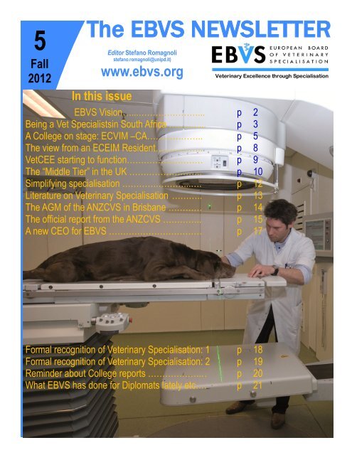 The EBVS NEWSLETTER - Australian College of Veterinary Scientists